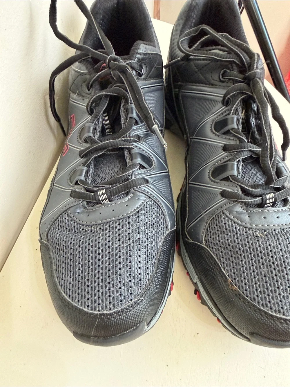 Fila Men's Black Athletic Trail Shoes with Red Accents